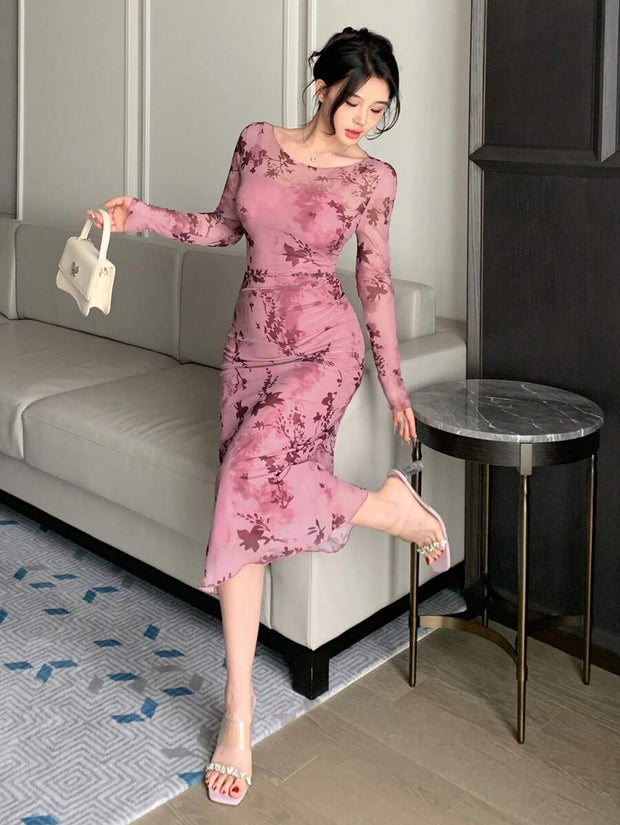 Joudiya Women Sexy Wrap Style Floral Mid-Length Dress, Spring/Summer