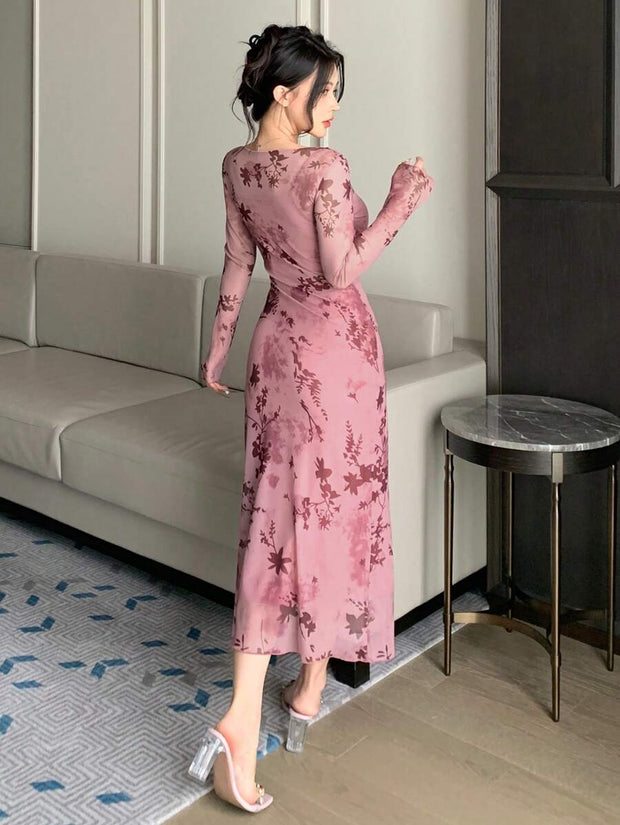 Joudiya Women Sexy Wrap Style Floral Mid-Length Dress, Spring/Summer