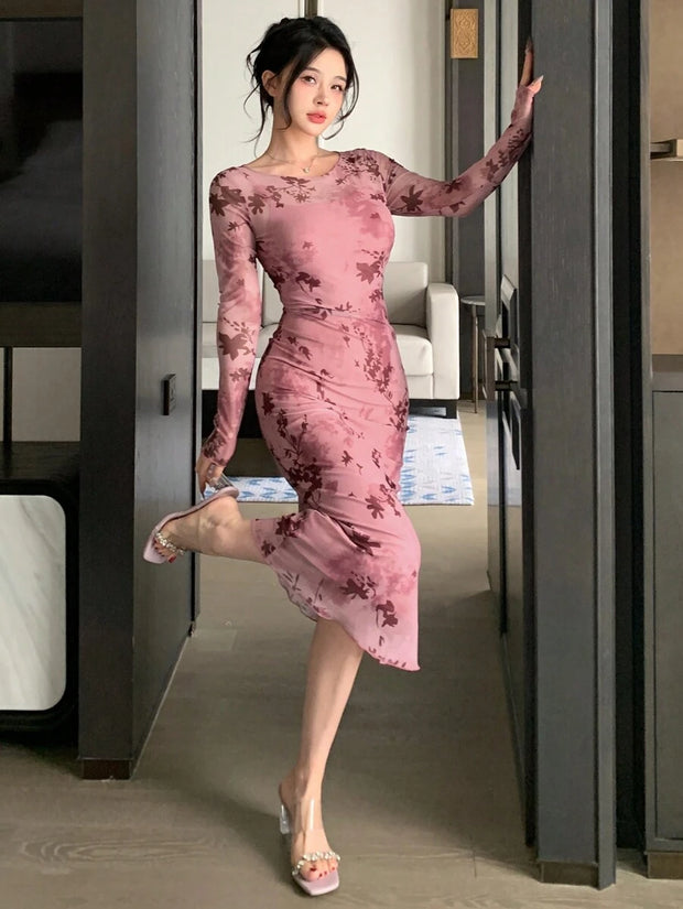 Joudiya Women Sexy Wrap Style Floral Mid-Length Dress, Spring/Summer