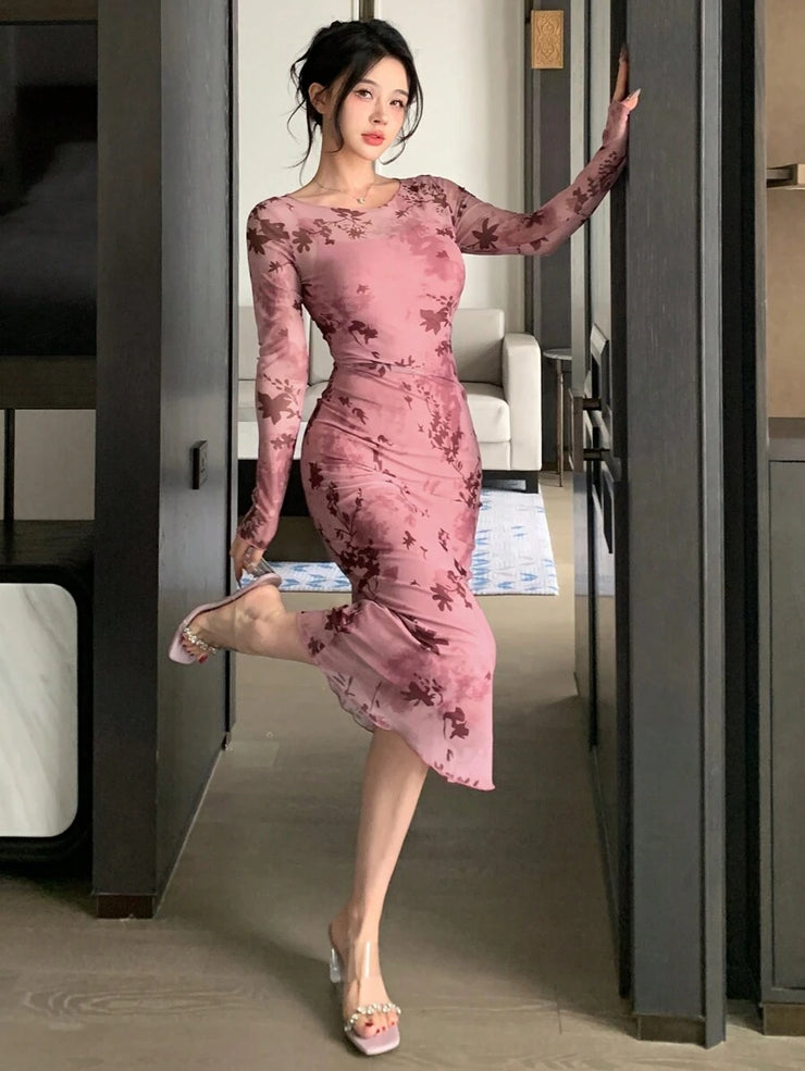 Joudiya Women Sexy Wrap Style Floral Mid-Length Dress, Spring/Summer