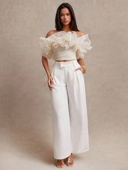 SHEIN BAE Women's Exaggerated Ruffle Trim Bandeau Top