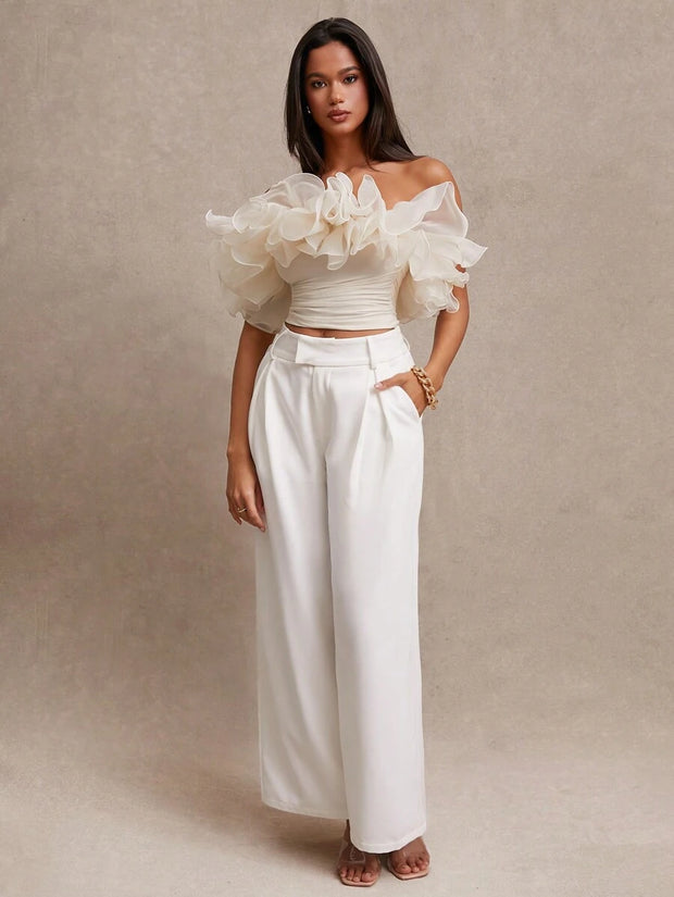 SHEIN BAE Women's Exaggerated Ruffle Trim Bandeau Top