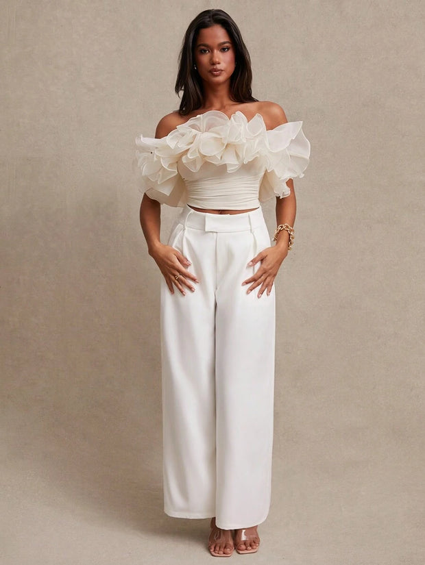 SHEIN BAE Women's Exaggerated Ruffle Trim Bandeau Top