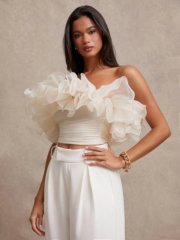 SHEIN BAE Women's Exaggerated Ruffle Trim Bandeau Top