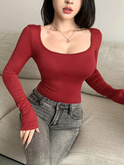 DAZY Women's Solid Color Large Round Neck T-Shirt