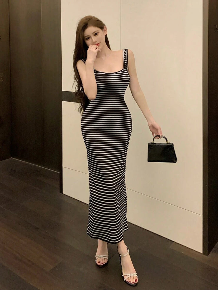 DAZY Women's Casual Striped Sleeveless Dress Sundress