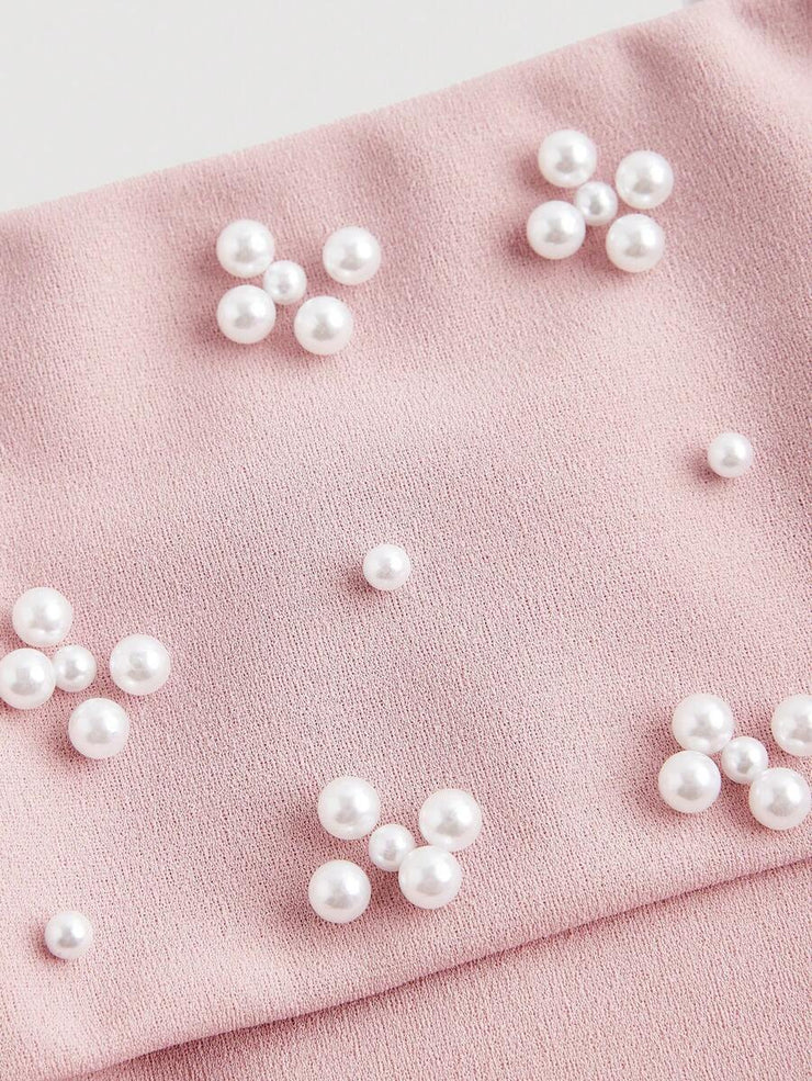Pink Luxury Pearl Glitter Wide Leg Jumpsuit, Wedding Women Jumpsuit