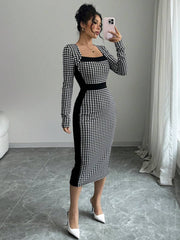 Rafferiza Unique Waist Slimming Retro Square Collar High-End Sophisticated Dress For Women
