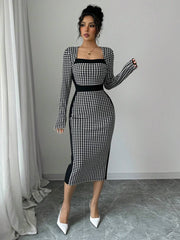 Rafferiza Unique Waist Slimming Retro Square Collar High-End Sophisticated Dress For Women