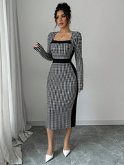 Rafferiza Unique Waist Slimming Retro Square Collar High-End Sophisticated Dress For Women