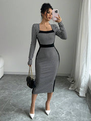 Rafferiza Unique Waist Slimming Retro Square Collar High-End Sophisticated Dress For Women