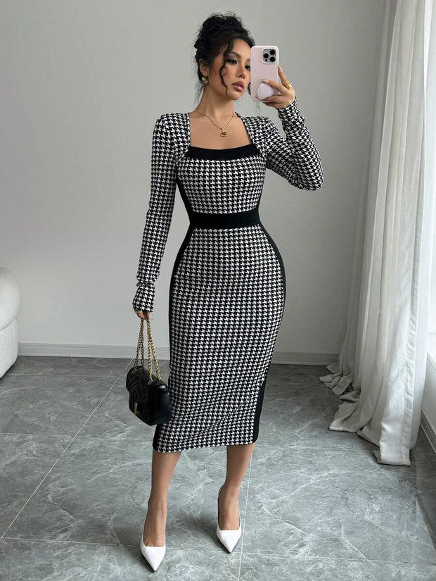 Rafferiza Unique Waist Slimming Retro Square Collar High-End Sophisticated Dress For Women