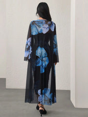 Modelyn 2pcs/Set Women Floral Print Long Sleeve Cardigan And Dress Casual Outfit