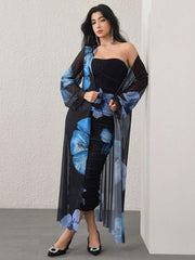 Modelyn 2pcs/Set Women Floral Print Long Sleeve Cardigan And Dress Casual Outfit