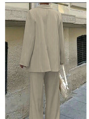 3pcs Women Spring/Summer Casual/Office Wear Striped Jacket, Vest And Pants Set