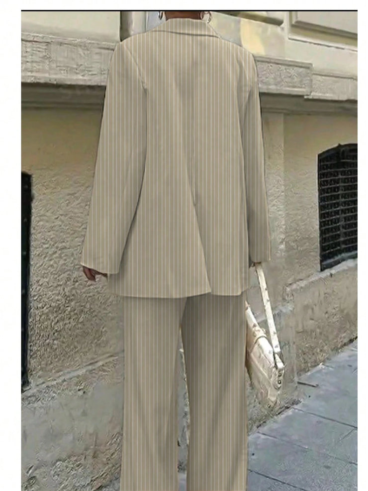 3pcs Women Spring/Summer Casual/Office Wear Striped Jacket, Vest And Pants Set