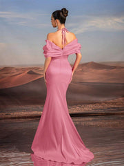 Glamrae Elegant Necklace Chain, Exaggerated Bow, Off-Shoulder, High-Waist, Floor-Length Fishtail Formal Dress