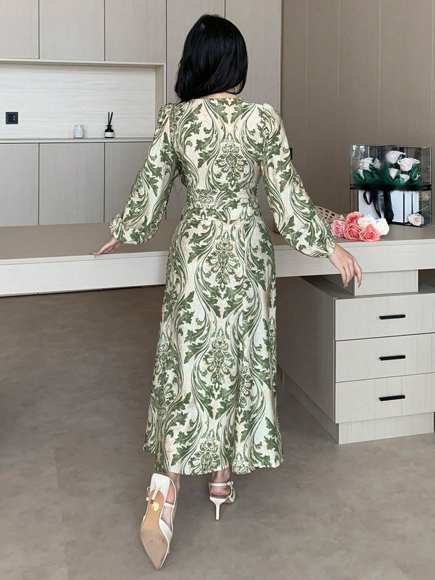 DAZY 2pcs/Set Women Allover Floral Print Puff Sleeve Cropped Shirt & Fish Tail Skirt