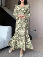 DAZY 2pcs/Set Women Allover Floral Print Puff Sleeve Cropped Shirt & Fish Tail Skirt