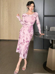 Joudiya Women Sexy Wrap Style Floral Mid-Length Dress, Spring/Summer