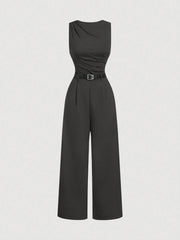 SHEIN MOD 1pc Women Pleated Jumpsuit With Belt, Casual Style