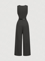 SHEIN MOD 1pc Women Pleated Jumpsuit With Belt, Casual Style