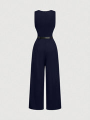 SHEIN MOD 1pc Women Pleated Jumpsuit With Belt, Casual Style