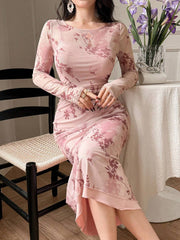 Joudiya Women Sexy Wrap Style Floral Mid-Length Dress, Spring/Summer