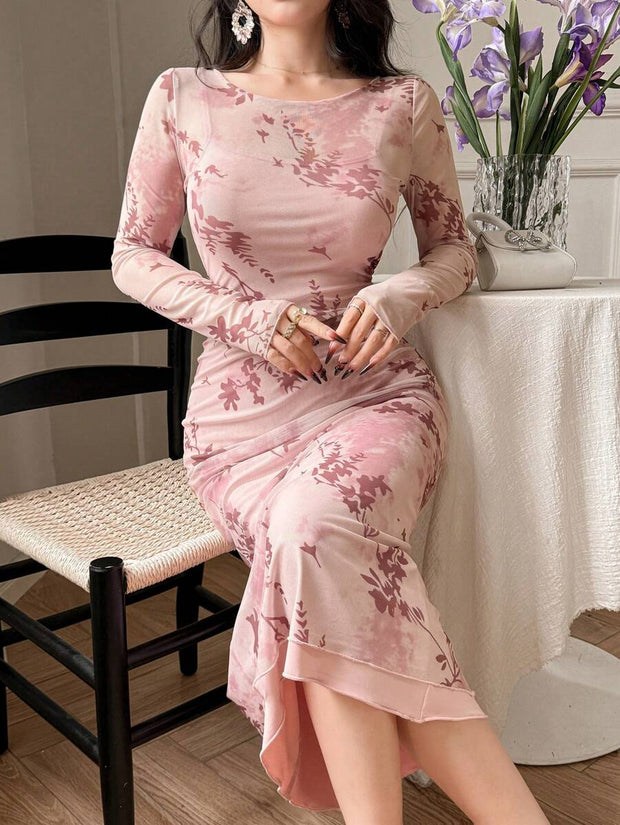 Joudiya Women Sexy Wrap Style Floral Mid-Length Dress, Spring/Summer