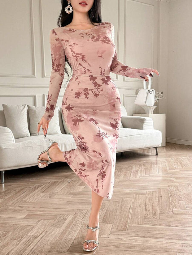 Joudiya Women Sexy Wrap Style Floral Mid-Length Dress, Spring/Summer