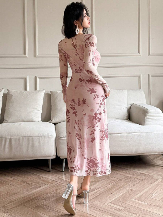 Joudiya Women Sexy Wrap Style Floral Mid-Length Dress, Spring/Summer