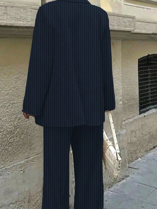 3pcs Women Spring/Summer Casual/Office Wear Striped Jacket, Vest And Pants Set