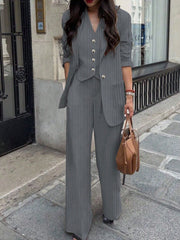 3pcs Women Spring/Summer Casual/Office Wear Striped Jacket, Vest And Pants Set