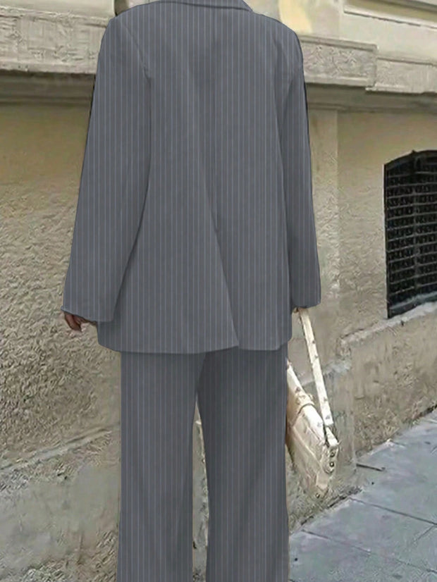 3pcs Women Spring/Summer Casual/Office Wear Striped Jacket, Vest And Pants Set