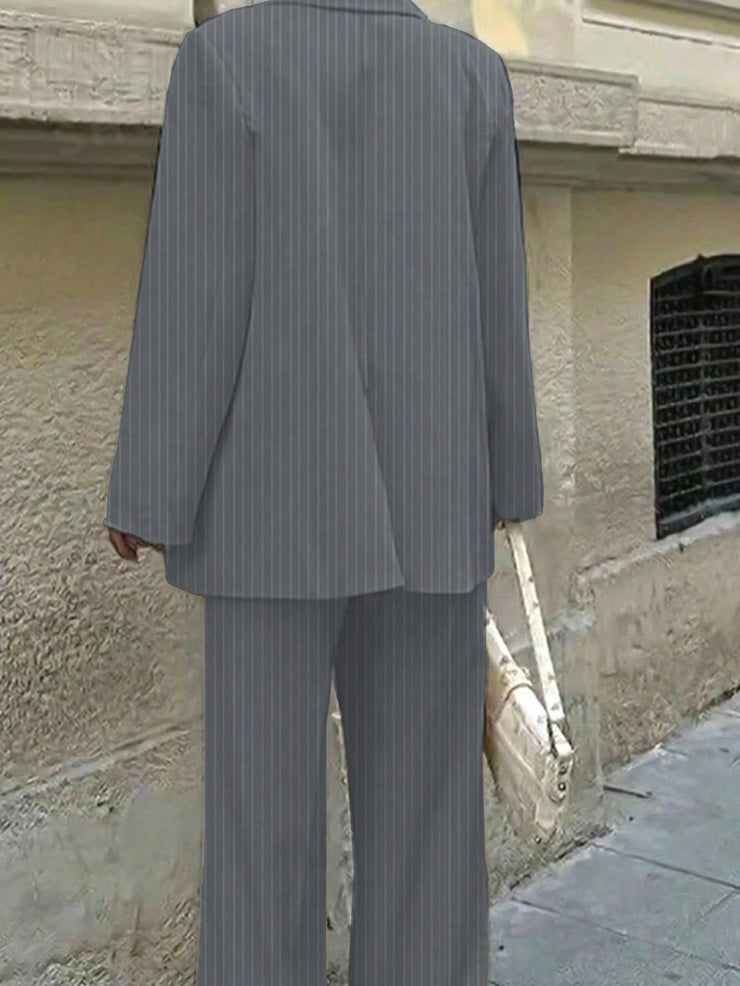 3pcs Women Spring/Summer Casual/Office Wear Striped Jacket, Vest And Pants Set
