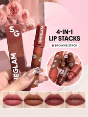 SHEGLAM Mega Lip Stacks 4 In 1 Creamy-Matte Brown Portable Travel Lipstick Kit