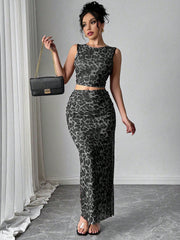 Rafferiza Women Elegant Leopard Print Sleeveless Tank And Mini Skirt 2 Pieces Set