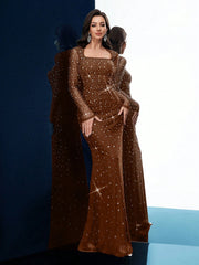 Noble Elegant Black Fantasy Hot Drill Rhinestone Women Fishtail Gown Dress