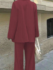 3pcs Women Spring/Summer Casual/Office Wear Striped Jacket, Vest And Pants Set
