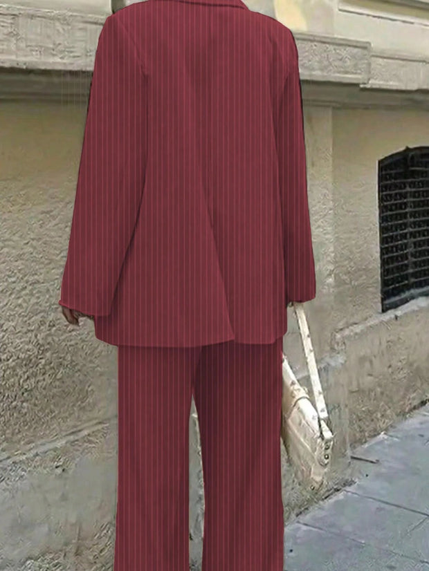 3pcs Women Spring/Summer Casual/Office Wear Striped Jacket, Vest And Pants Set