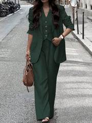 3pcs Women Spring/Summer Casual/Office Wear Striped Jacket, Vest And Pants Set