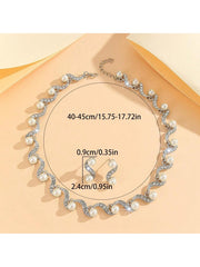 New Fashion Elegant Pearl Bridal Jewelry Sets Silver Color Crystal Alloy Earrings & Necklace Sets