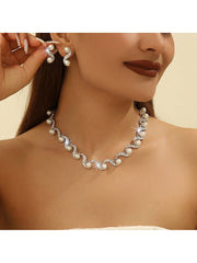 New Fashion Elegant Pearl Bridal Jewelry Sets Silver Color Crystal Alloy Earrings & Necklace Sets