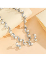 New Fashion Elegant Pearl Bridal Jewelry Sets Silver Color Crystal Alloy Earrings & Necklace Sets