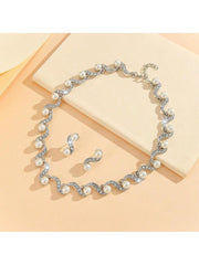 New Fashion Elegant Pearl Bridal Jewelry Sets Silver Color Crystal Alloy Earrings & Necklace Sets
