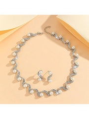 New Fashion Elegant Pearl Bridal Jewelry Sets Silver Color Crystal Alloy Earrings & Necklace Sets