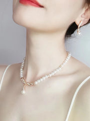 Handmade Beaded Glass Pearl With Rhinestones Necklace Earring Set