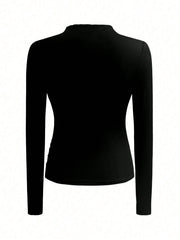 Women Autumn Solid Crew Neck Pleated Fitted Long Sleeve T-Shirt + Leopard Print Skirt
