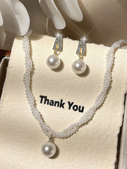 1 Set Elegant Faux Pearl 2pcs Earrings And Necklace Jewelry Set