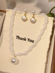 1 Set Elegant Faux Pearl 2pcs Earrings And Necklace Jewelry Set